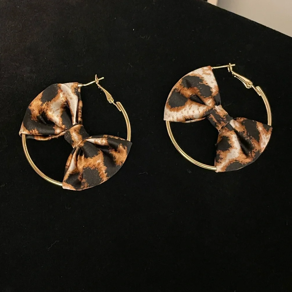 Leopard Bow Hoop Earrings